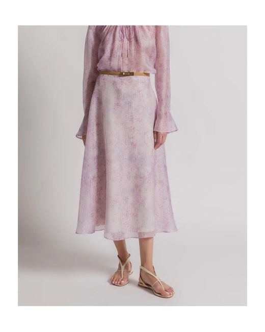 Alberta Ferretti Pink Silk Organza Skirt With Floral Print
