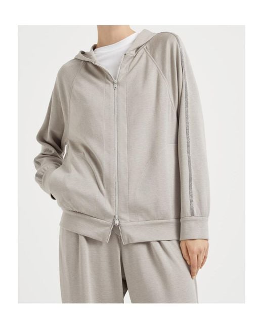 Brunello Cucinelli Gray Monile-Embellished Zipped Hoodie