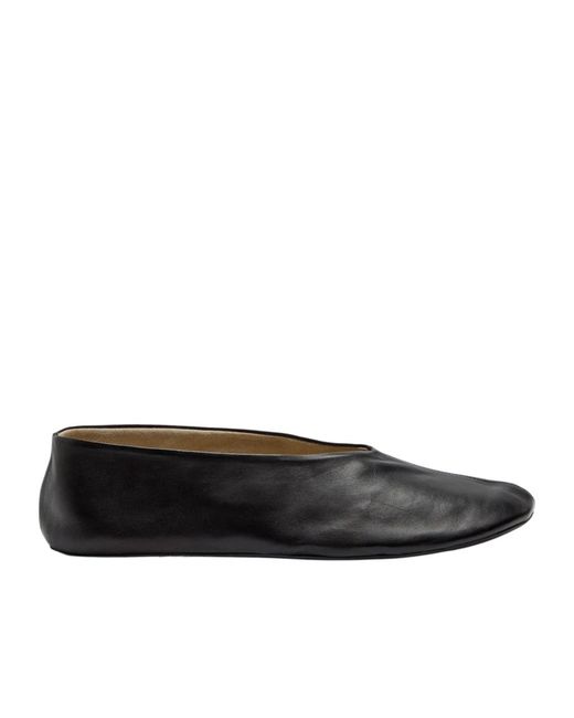 The Row Black Stella Leather Ballet Flats