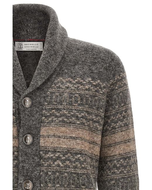 Brunello Cucinelli Gray 'Nordic Jacquard' Cardigan for men