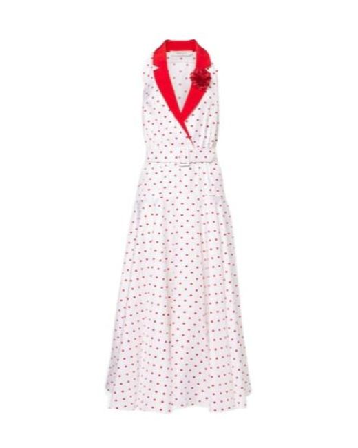 Rodarte White Polka-Dot Belted Silk Twill Midi Dress