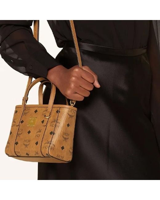 MCM Brown Logo Printed Tote Bag
