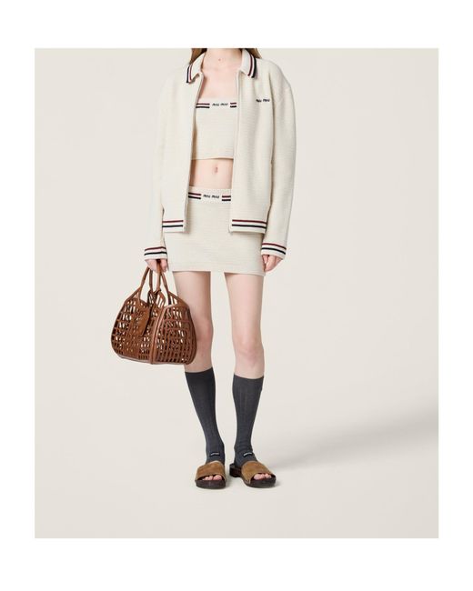 Miu Miu Natural Cotton Knit Zipper Cardigan