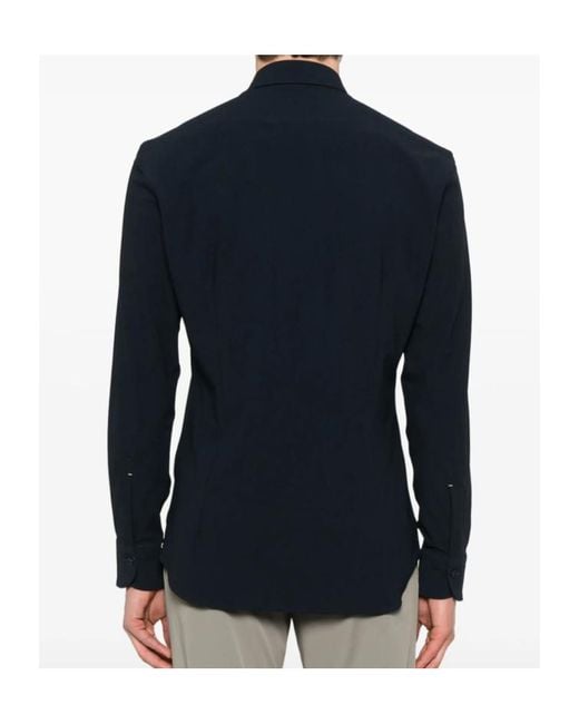 Mazzarelli Blue Lapel Long Sleeve Shirt for men