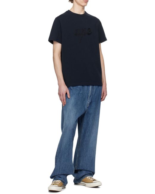 A.P.C. Blue Lenny Logo Embroidered T-Shirt for men