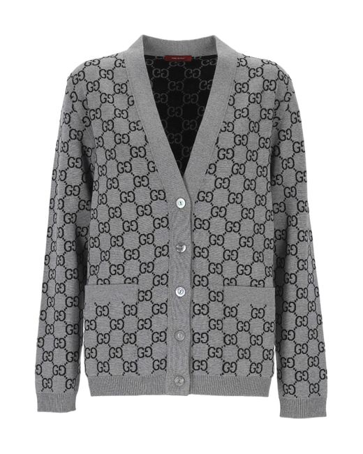 Gucci Gray Reversible Gg Wool Jacquard Cardigan