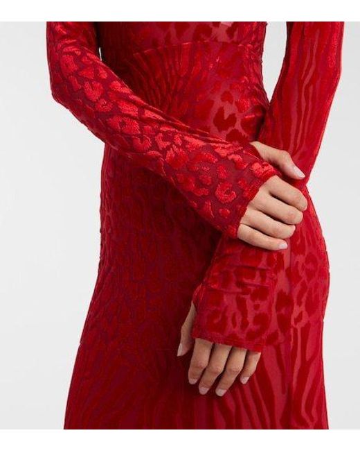 Alex Perry Red Printed Turtleneck Jersey Maxi Dress