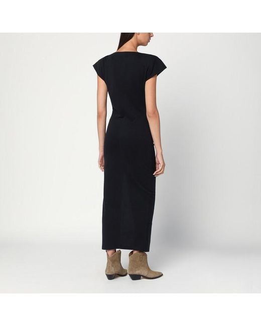 Isabel Marant Black Shoulder-Pad Side-Slit Maxi Dress
