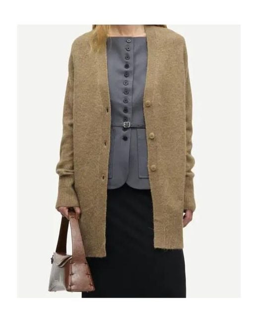 Samsøe & Samsøe Gray V-Neck Mid-Length Knit Cardigan