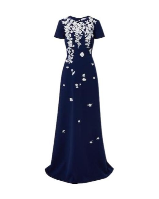 Carolina Herrera Blue Embroidered Bow-Detail Gown