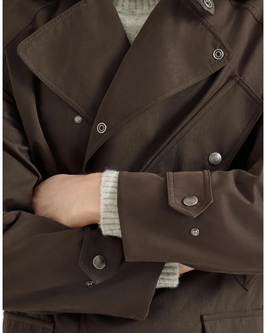 Brunello Cucinelli Brown Water-Resistant Microfiber Motorcyle Trench With Nappa Leather Inserts for men