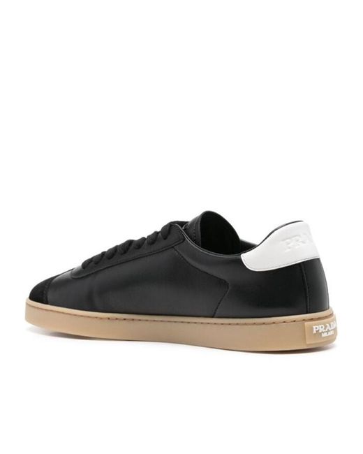 Prada Black Triangle-Logo Lace-Up Sneakers for men