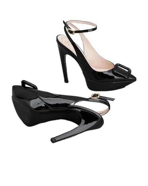 Roger Vivier Black Viv' Choc Lacquered Buckle Slingback Pumps