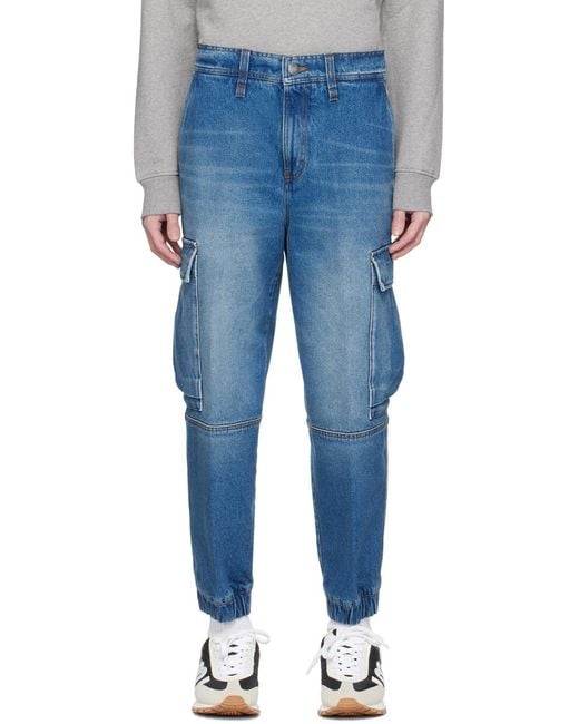 AMI Blue Mid-Wash Denim Cargo Pants for men