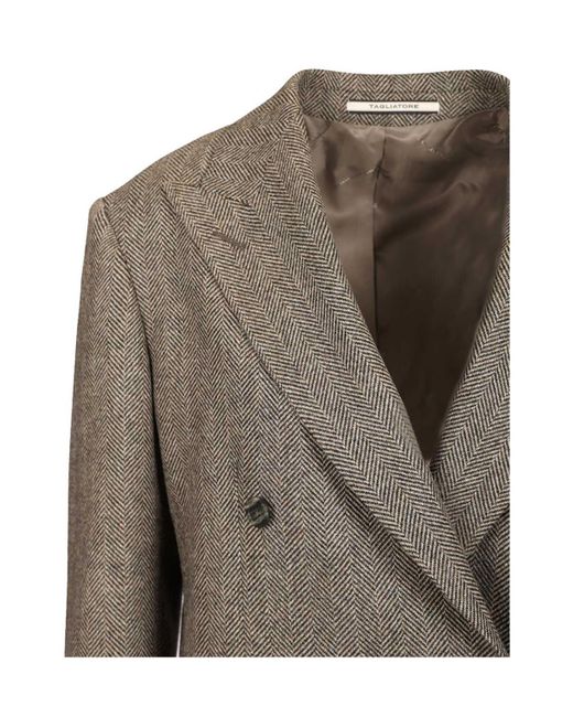 Tagliatore Gray V-Neck Double Breasted Herringbone Blazer