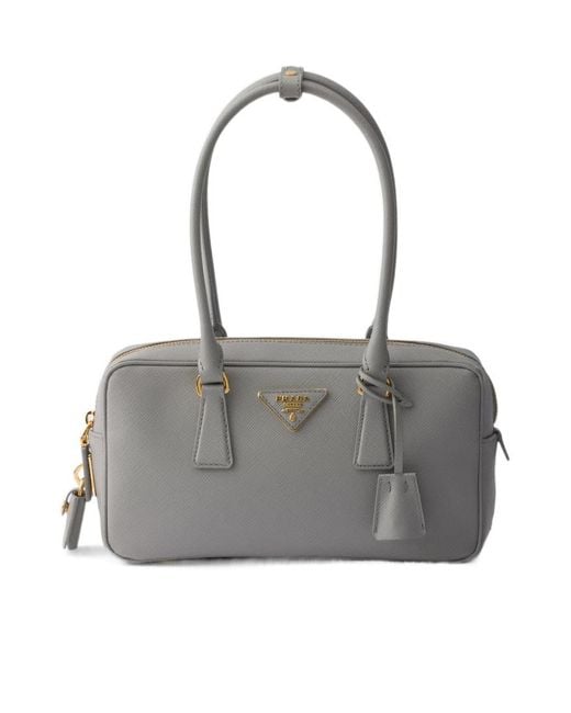 Prada Gray Small Saffiano Leather Top-Handle Bag