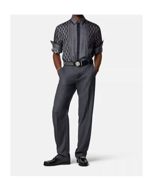 Versace Gray Pattern-Printed Long-Sleeved Shirt for men