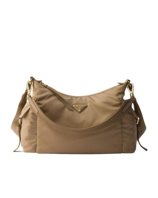 Prada Natural Explore Large Re-Nylon And Leather Bag