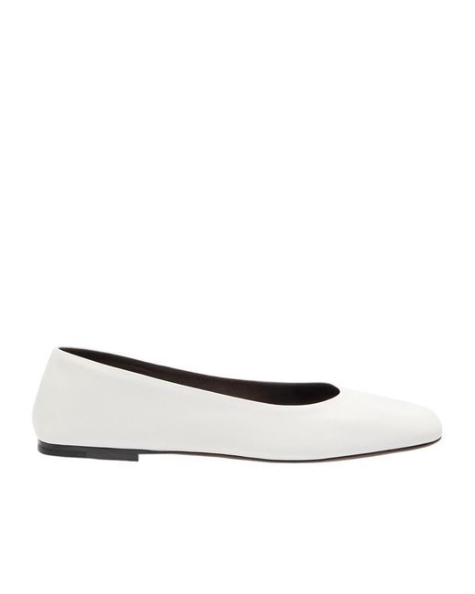 The Row White Square Grained-Leather Ballet Flats