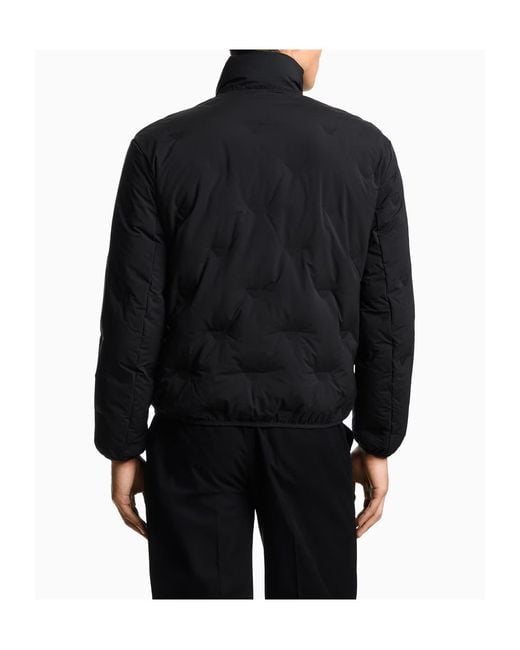 Emporio Armani Blue Inlaid All-Over Micro Eagles Full-Zip Down Jacket for men