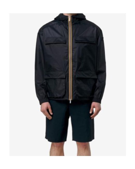 K-Way Blue Lightwind Zip Pocket Hooded Jacket for men