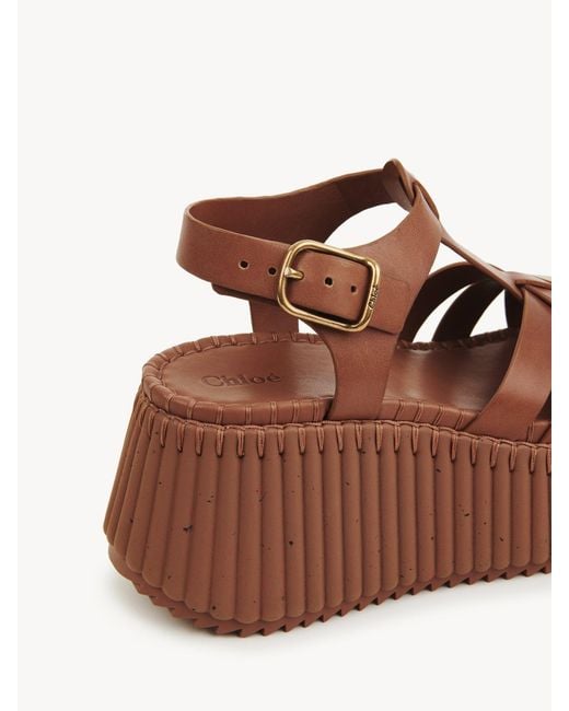 Chloé Brown Leather Platform Sandals