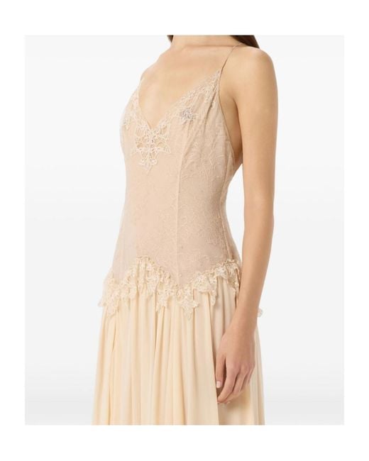 Blumarine White Chantilly Lace And Georgette Long Dress