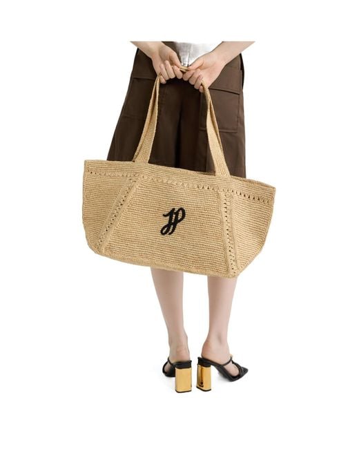 Patou Natural Logo Patch Woven Shoulder Bag