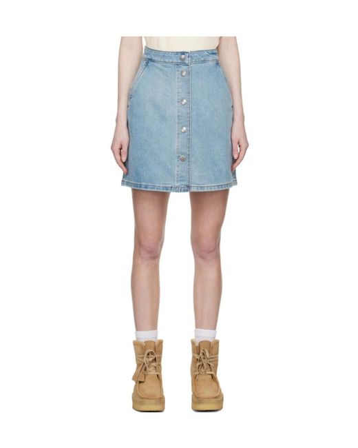 A.P.C. Blue Buttoned Denim Mini Skirt