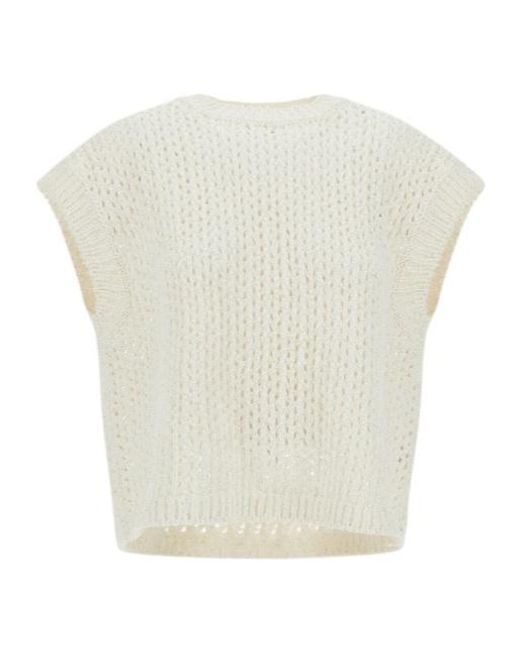 Herno White Open-Stitch Knitted Top