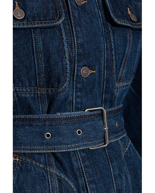 DIESEL Blue De-Flaminia Belted Denim Jacket