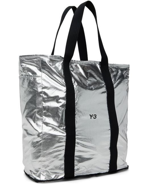 Y-3 Gray Logo Printed Zip-Around Packable Tote Bag for men