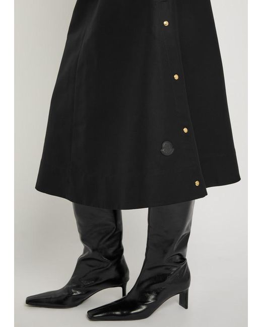 Moncler Black Belted Cotton-Poplin Midi Skirt