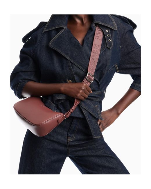 Emporio Armani Purple Pebbled Shoulder Bag With A Zip Closure And Adjustable Strap