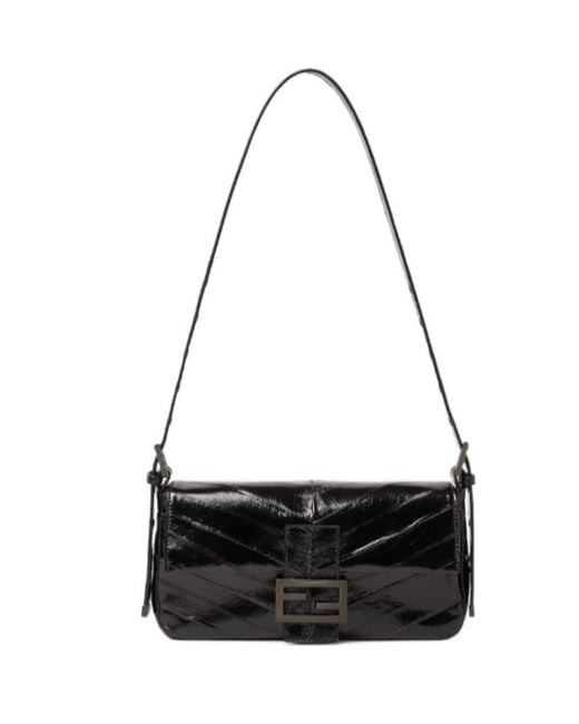 Fendi Black Baguette 26424 Inlaid Hagfish Leather Bag