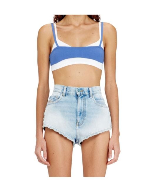 DIESEL Blue M-Zelda Ribbed Panelled Top