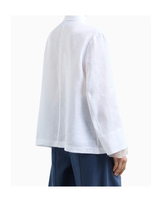 Emporio Armani White Pure Linen Shirt Jacket With Panel