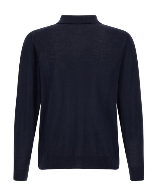 Kiton Blue Long-Sleeve Polo Shirt for men