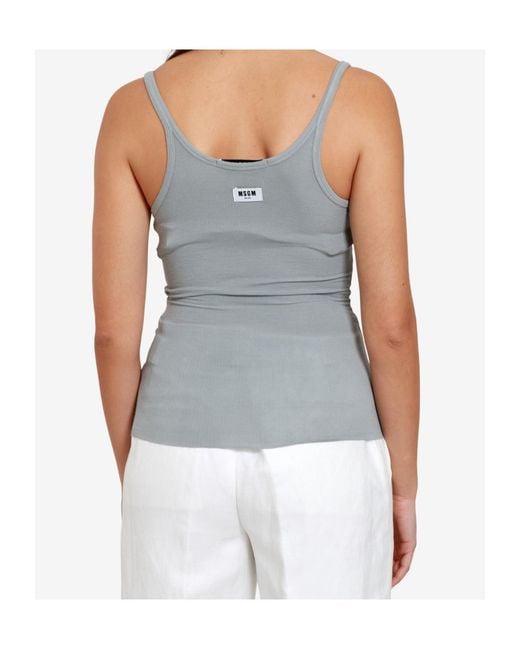MSGM Gray Ribbed Logo Tank Top