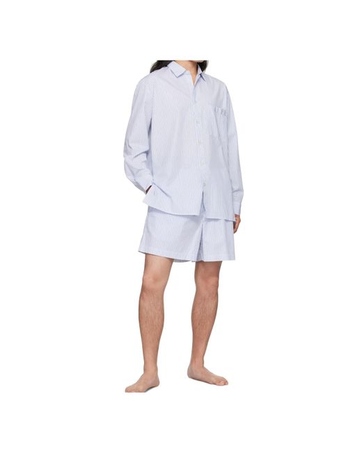 Tekla Blue Striped Poplin Pajama Shirt for men