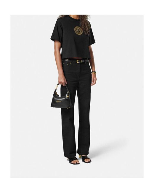 Versace Black Logo Plaque Zipped Shoulder Bag