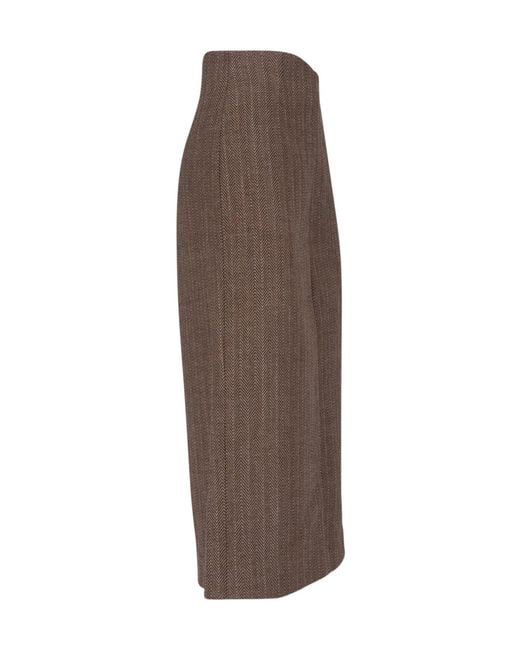 Maison Margiela Brown Herringbone Midi Skirt