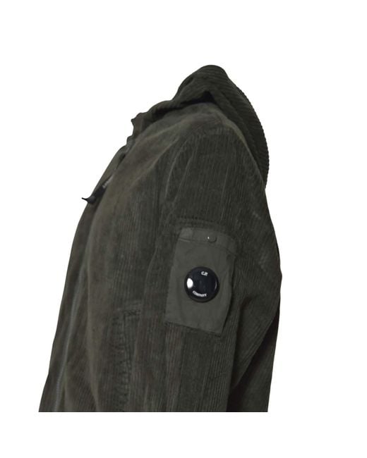 C P Company Black Corduroy 350 Full Zip Hooded Sweatshirt for men