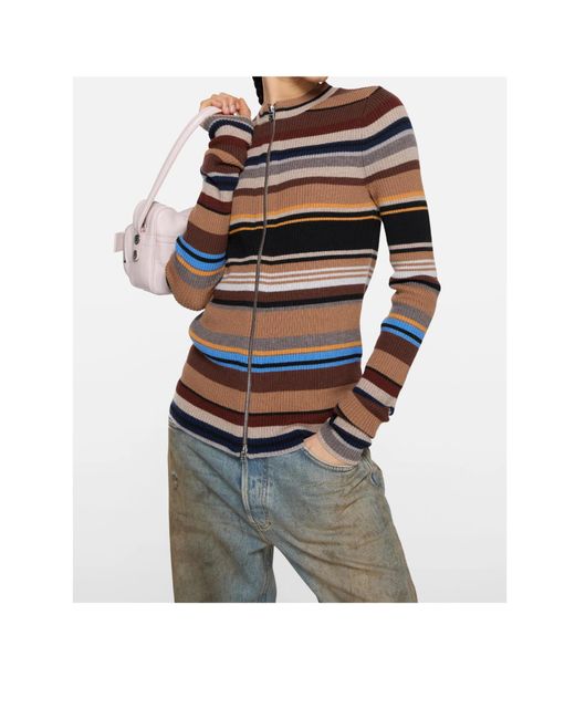 Acne Brown Striped Wool Cardigan
