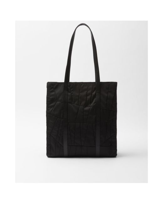 Prada Black Medium Re-Nylon Patchwork Tote Bag With Embroidery