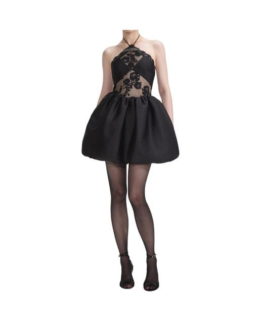Self-Portrait Black Lace Patterned Mini Dress