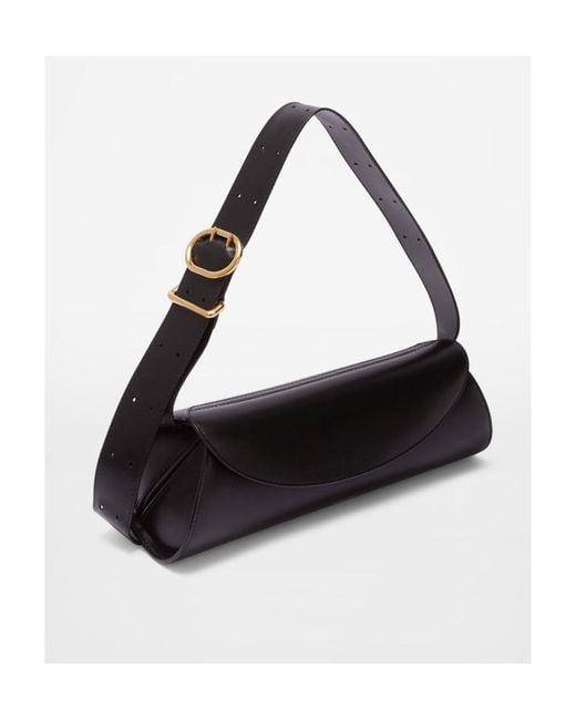 Jil Sander Black Cannolo Logo Embossed Small Shoulder Bag
