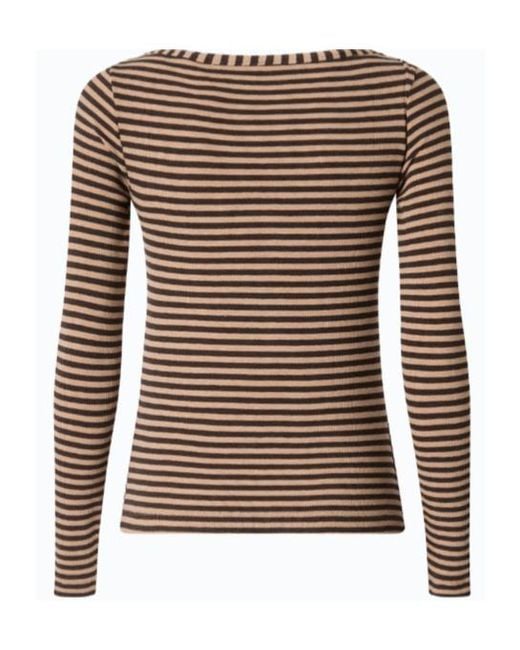 Pinko Brown Striped Ribbed-Knit T-Shirt