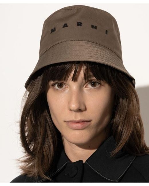 Marni Brown Logo-Embroidered Bucket Hat