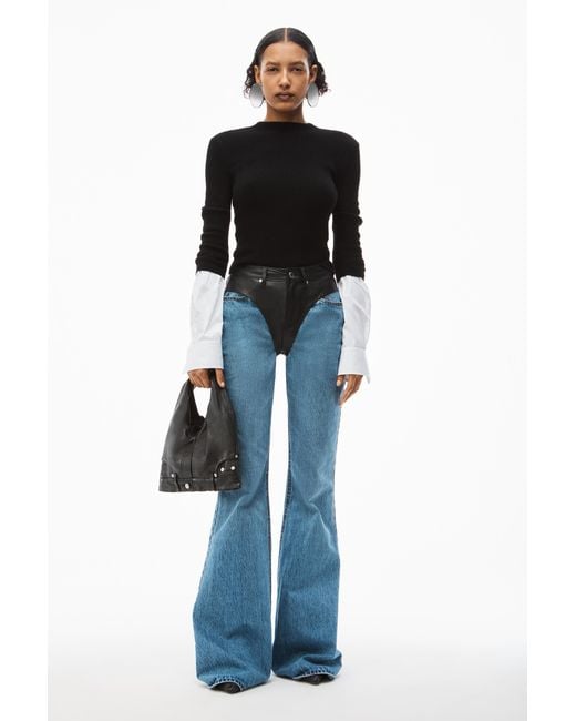 Alexander Wang Black Fine-Ribbed Contrasting-Cuffs Jumper